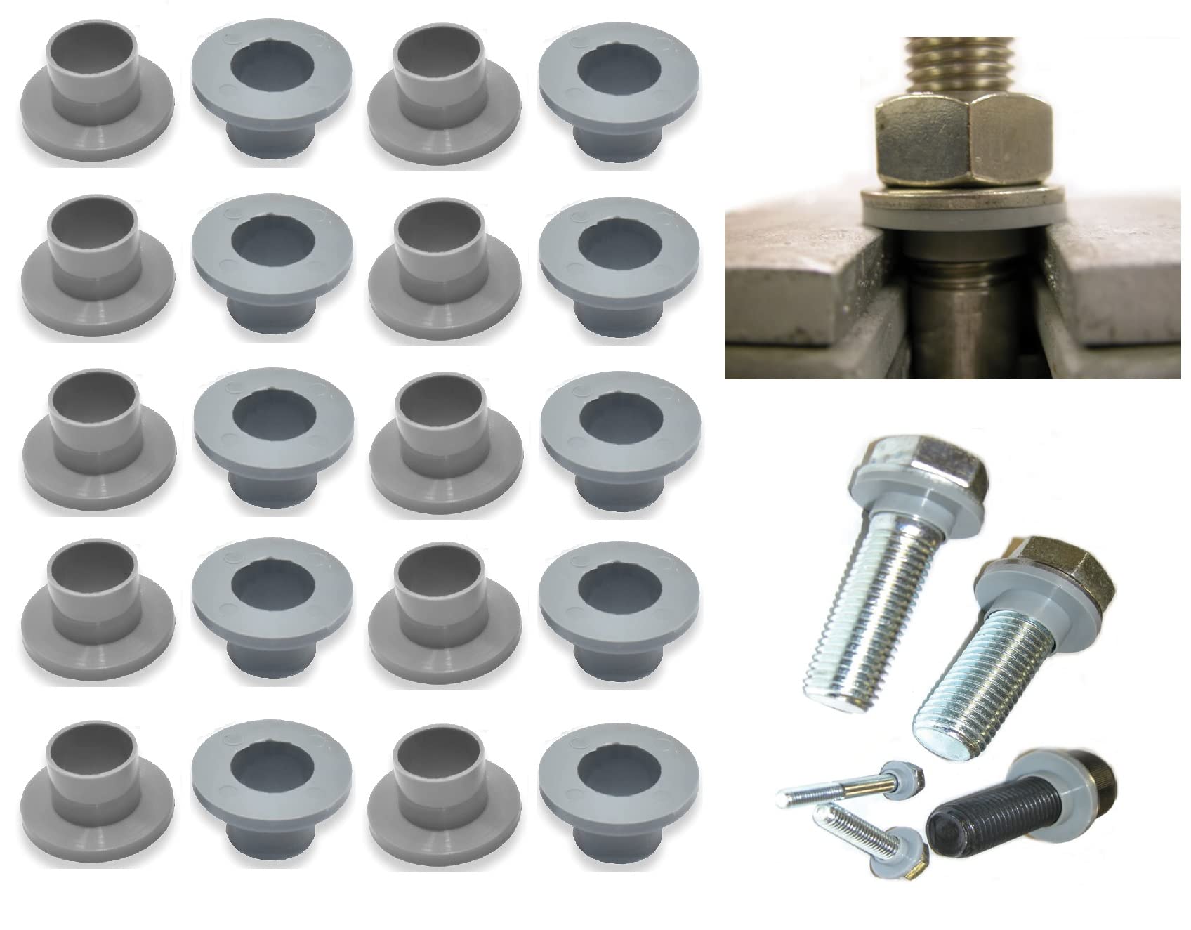 TERF® M20 X 21.9mm X 6mm X 37mm Grey Nylon Shoulder Insulating Washer M20 / 20mm ID X 21.9mm Bush OD X 6mm Bush Length X 37mm Washer Outside Diameter - Pack of 4