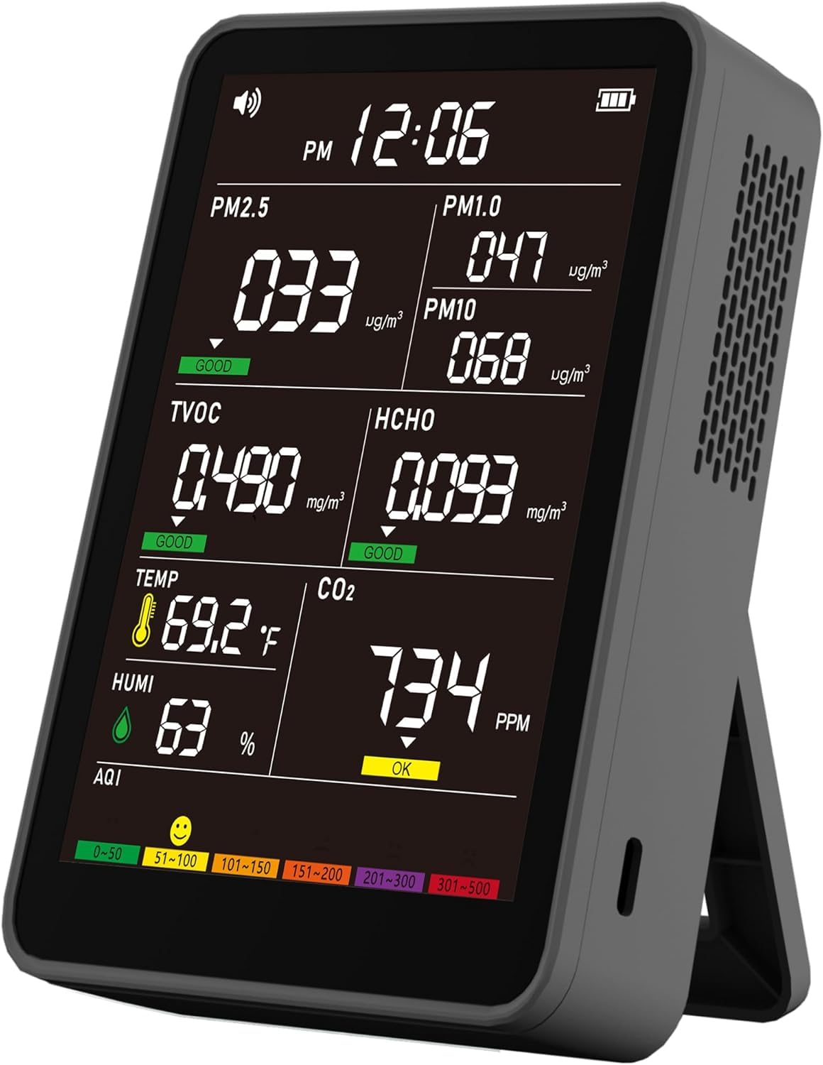 Photo 1 of Professional Indoor Air Quality Monitor with AQI Alerts, Portable Real-Time Detector for Home, Car, Plants & Pet (Black)