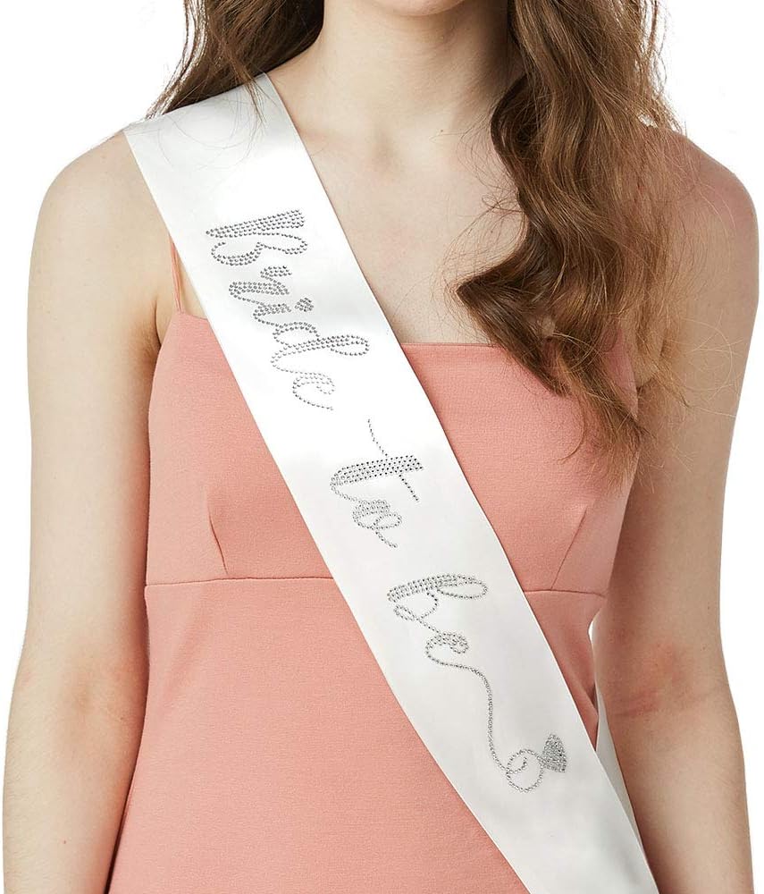 Bride to Be Sash - Bachelorette Party Sash Bridal Shower Hen Party Wedding Party Accessories (White&Rhinestone)