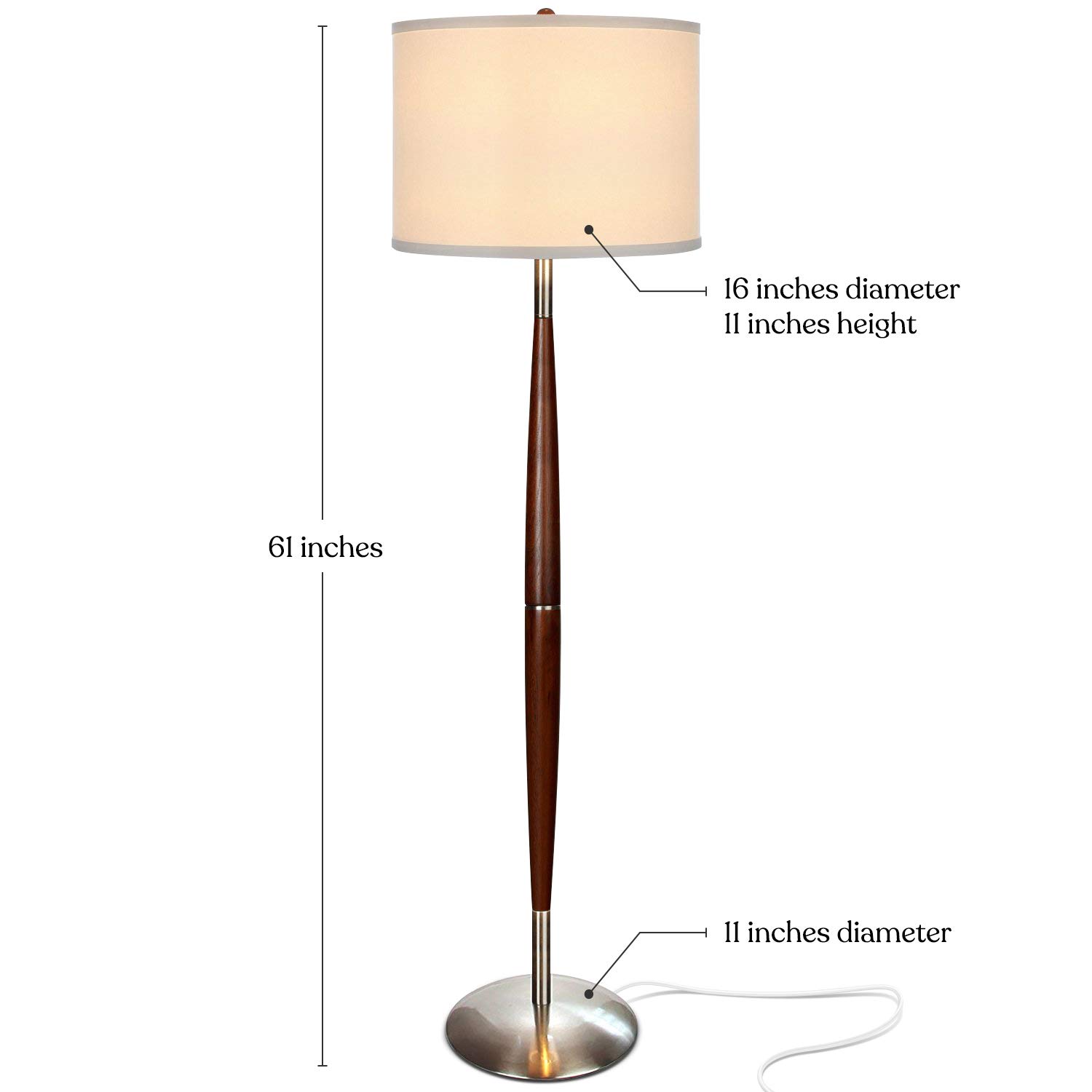 Brightech Lucas LED Floor Lamp, Modern Light for Living Rooms & Offices, Great Living Room Décor with Drum Shade & Handsome Wood Finish, Bohemian Standing Lamp for Bedroom Reading