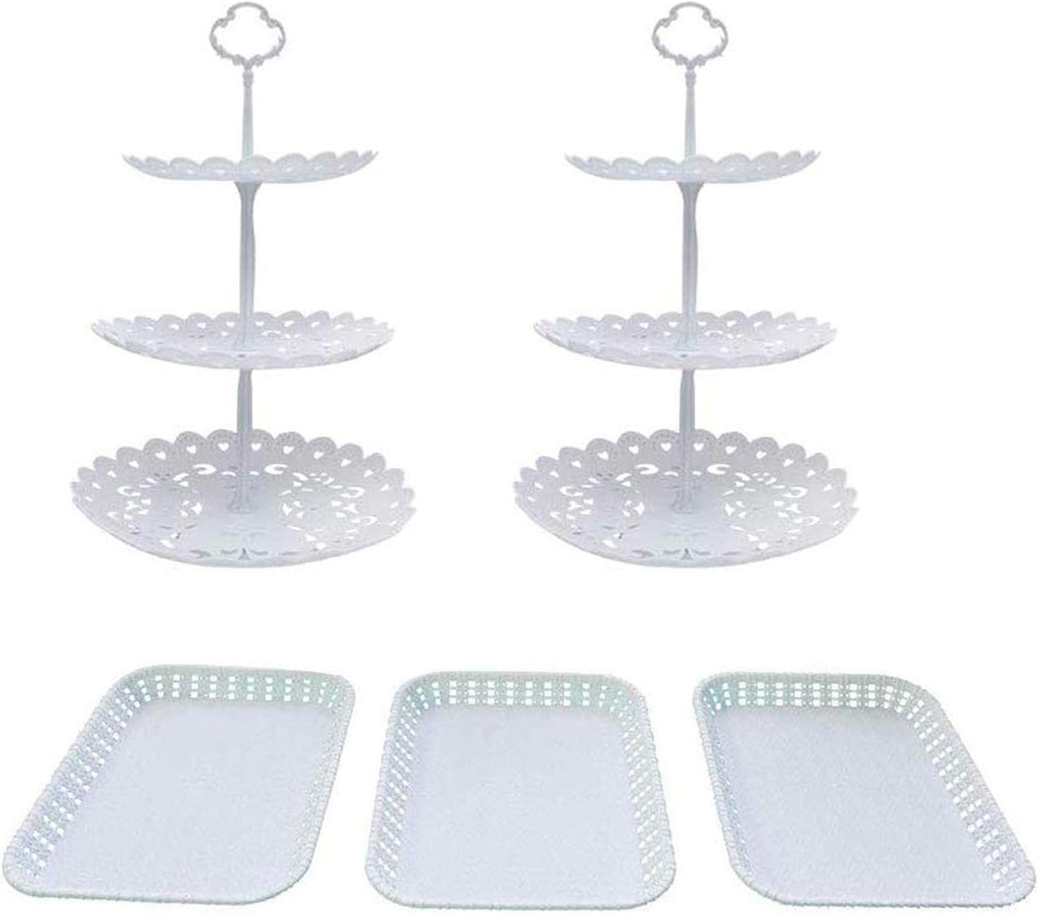 FEOOWV Set of 5 Pcs Round 3-Tier Cake Stand Party Food Server Display Stand with Plastic Serving Trays for Wedding Birthday Party Decor (Style C)