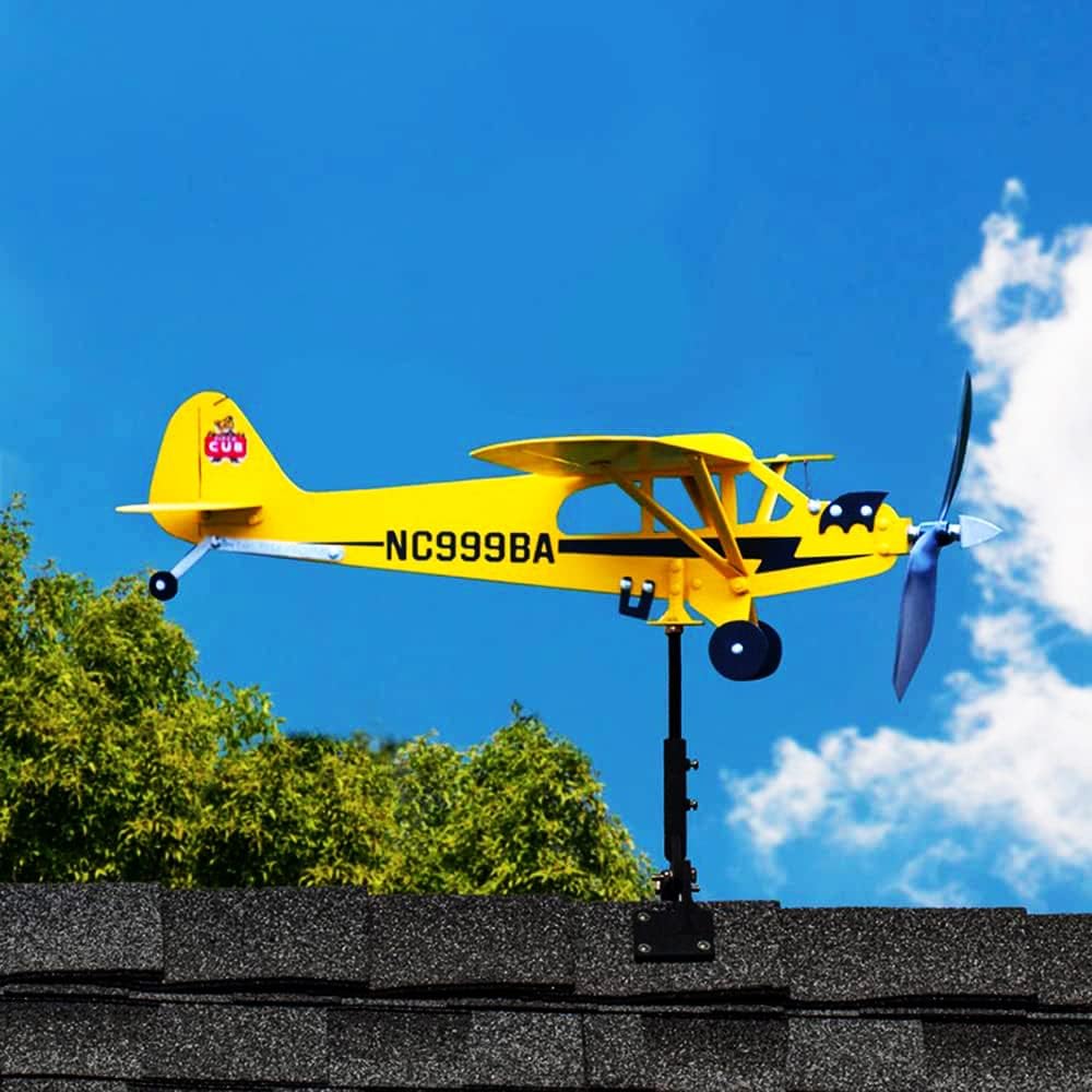 Weathervanes - Piper J3 Cub Airplane Weathervane, 2023 New Metal Airplane Weathervane, Airplane Wind Spinner,Garden Windmill Airplane Weathervane for Gardens Patio Lawn Outdoor Decoration (32 * 28cm)