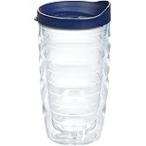 Tervis Clear & Colorful Lidded Made in USA Double Walled Insulated Tumbler Travel Cup Keeps Drinks Cold & Hot, 10oz Wavy, Navy Blue Lid