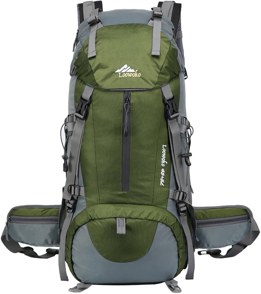 Loowoko Hiking Backpack 50L Travel Camping Backpack with Rain Cover for Outdoor (Green) : Clothing