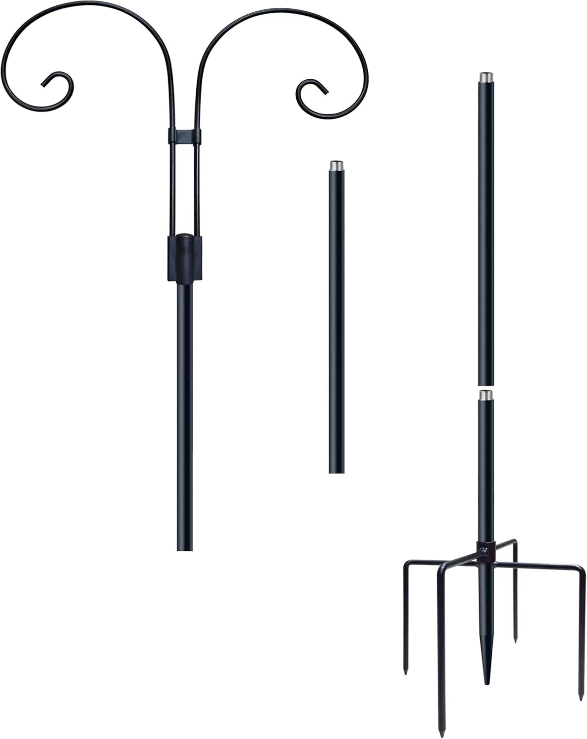 Outdoor Shepherd's Hooks - Heavy Duty Two Sided Garden Pole for Hanging Bird Feeder, Double Shepherds Hooks for Outdoor, Solar Light Lanterns,Plant Baskets, Garden Plant Hanger Stands with 5 Base Prongs (76 Inch)