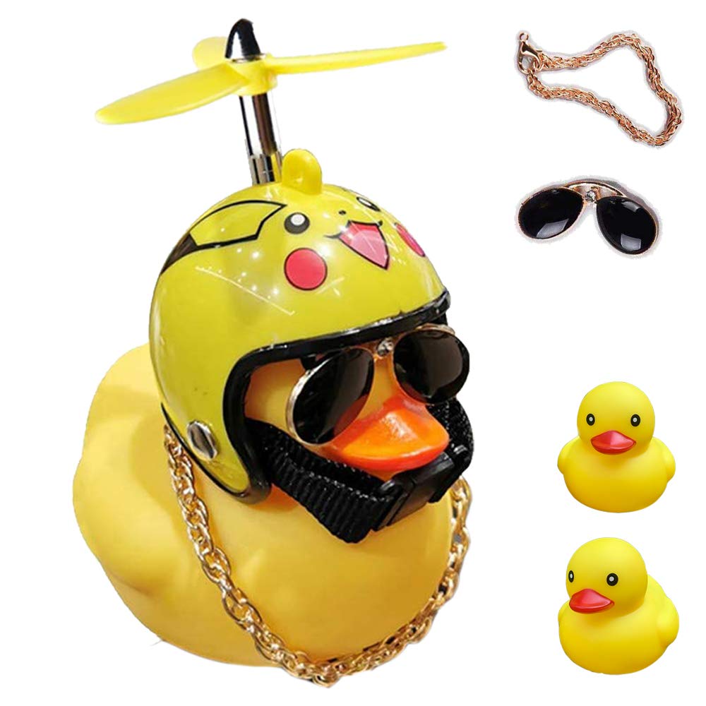ACEDOAMARE Duck Bike Bell, Cute Rubber Yellow Duck Bicycle Accessories with LED Light Propeller Helmet Squeeze Horns for Cycling Motorcycle Car Handlebar Bicycle (Chu/Thunder)