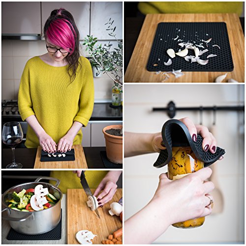 Potholders and Silicone Trivet Mats. Our 7 in 1 Multi-Purpose Kitchen Tool is Heat Resistant to 440°F, Non-slip,durable, flexible easy to wash and dry. 4 Pot Holders By Q's INN. - Thumbnail 3