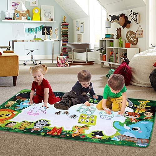 Large Water Drawing Mat for Kids Aqua Magic Water Doodle Drawing Mat Mess-Free, Non-Toxic, Eco-Friendly, Reusable 59 Inches x 35 Inches Includes Drawing Guide, Stencils - Thumbnail 2