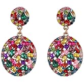 Boho Multi-colored Crystal Drop Dangle Earrings Sparkling Rhinestone Paved Round Stud Earrings Vintage Bridal Wedding Statement Ear Jewelry for Women