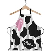 WONDERTIFY Heart Apron,Pink Heart on The Black and White Cow Skin Pattern Background Bib Apron with Adjustable Neck for Men Women,Suitable for Home Kitchen Cooking Waitress Chef Grill Bistro Apron