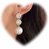 W WEILIRIAN Boho Pearl Drop Earrings Crystal Dangling Earrings Pearl Dangle Earrings Vintage Pearl Bead Earrings Rhinestone Pearl Earrings Jewelry for Women and Girls Gifts