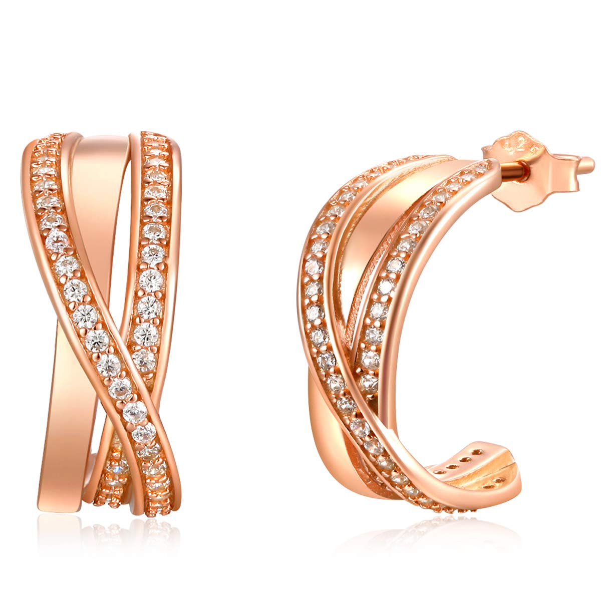 Qings Rose Gold Plated Earrings,Sparkling Circle Earrings Women Sterling Silver Cubic Zirconia Earrings