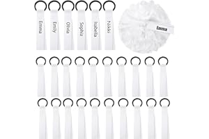 AIOMOB 20 Pcs Cheerleader Pom Poms Name Tags Cheerleading Name Labels Sublimation Blank Cheer Pom Tags Tie Ribbon Personalized Labels for Cheerleader Pom Poms Team Gift Backpack Keychains