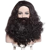 SpeedBeauty Man's Long Brown Curly Cosplay Wig with Beard for Move Halloween Wig