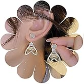 W WEILIRIAN Boho Pearl Jacket Earrings Mermaid Tail Dangle Earrings Crystal Fish Tail Earrings Pearl Stud Earrings Rhinestone Fishtail Drop Earrings Jewelry for Women and Girls Gifts