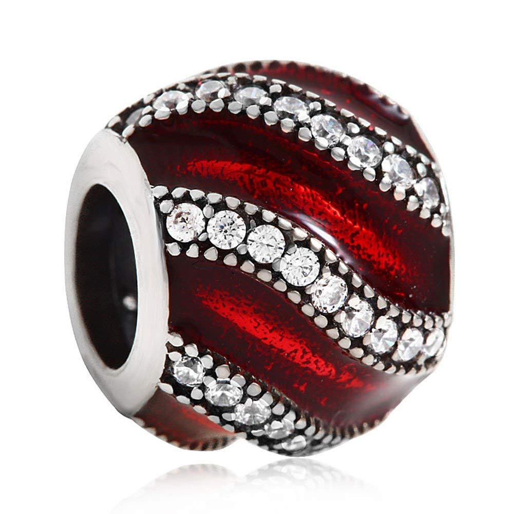 925 Sterling Silver Spacer Charm Anniversary Charm Birthday Charm Christmas Charm for Panodra Charms Bracelet (Red)