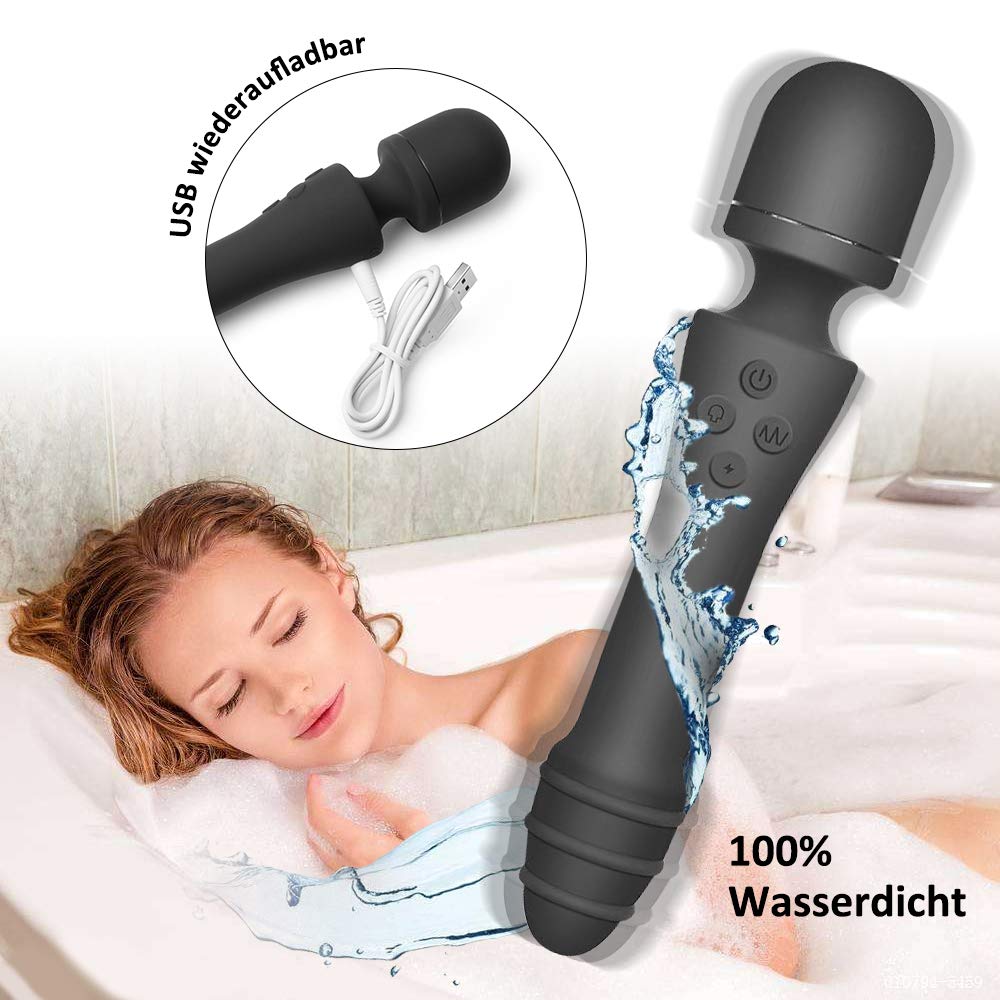 AUPLAY Heizung Magic Wand Massagestab, Silikon Vibratoren für sie Klitoris und G-Punkt Stimulator, handheld massager mit Dual Motor,Körpermassager für Nacken Schulter Arme und Beine Körper Fuß, 7 Modi