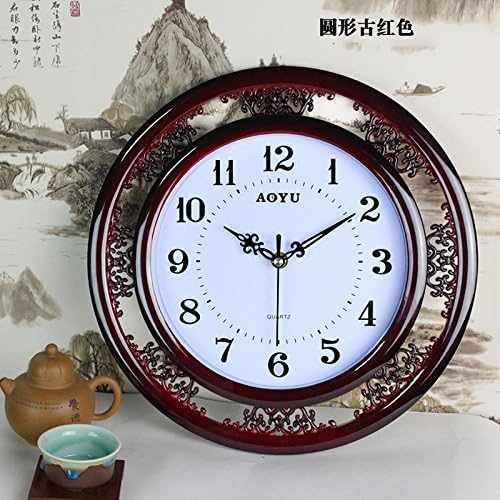 CGGHY 14 Inches (35.5 Cm In Diameter) Creative Living Room Silent Wall Wall Clock Bedroom Office Chinese Style Simple Chinese Hanging Table Quartz Quartz Red