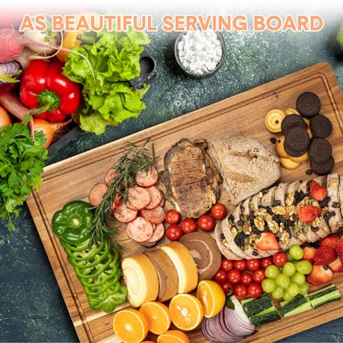 Garvee Large Acacia Wood Cutting Board 61x46cm, 3cm Thick Reversible Wooden Chopping Board with Deep Juice Groove & Handles, Edge Grain Butcher Block Board for Meat, Vegetables, Fruit