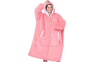 JOYWOO Pink Oversized Wearable Blanket Hoodie, Long Hooded Blanket for Girls, Birthday Gifts for Women Girlfriend, Cozy Sherpa Sweatshirt Blanket with Giant Pocket and Zipper, Pink