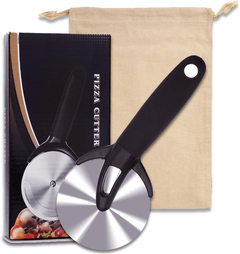 PAZLOG Pizza Cutter Wheel - Sharp and Easy To Clean Slicer, Stainless Steel Blade Ergonomic Anti-Slip Handle Ideal For Pizza, Pies, Waffles, Dough Cookies with Protective Cover & Cotton bag