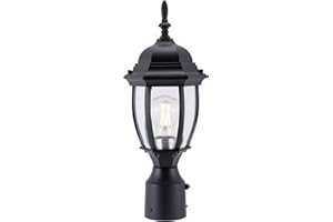 LIT-PaTH Dusk to Dawn Outdoor Post Lighting Fixture Pole Lantern, E26 Medium Base Max 60W, Aluminum Housing Plus Glass, Bulb Not Included (Black, 1-Pack)
