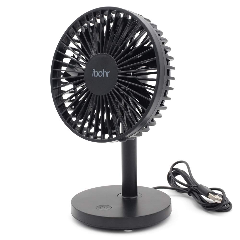 ibohr Mini Desk Fan Personal USB Desktop Fan with 7 blades, Powerful Airflow, Quite Brushless motor, 3 Speeds, Adjustable Head for Home, Office (Black)