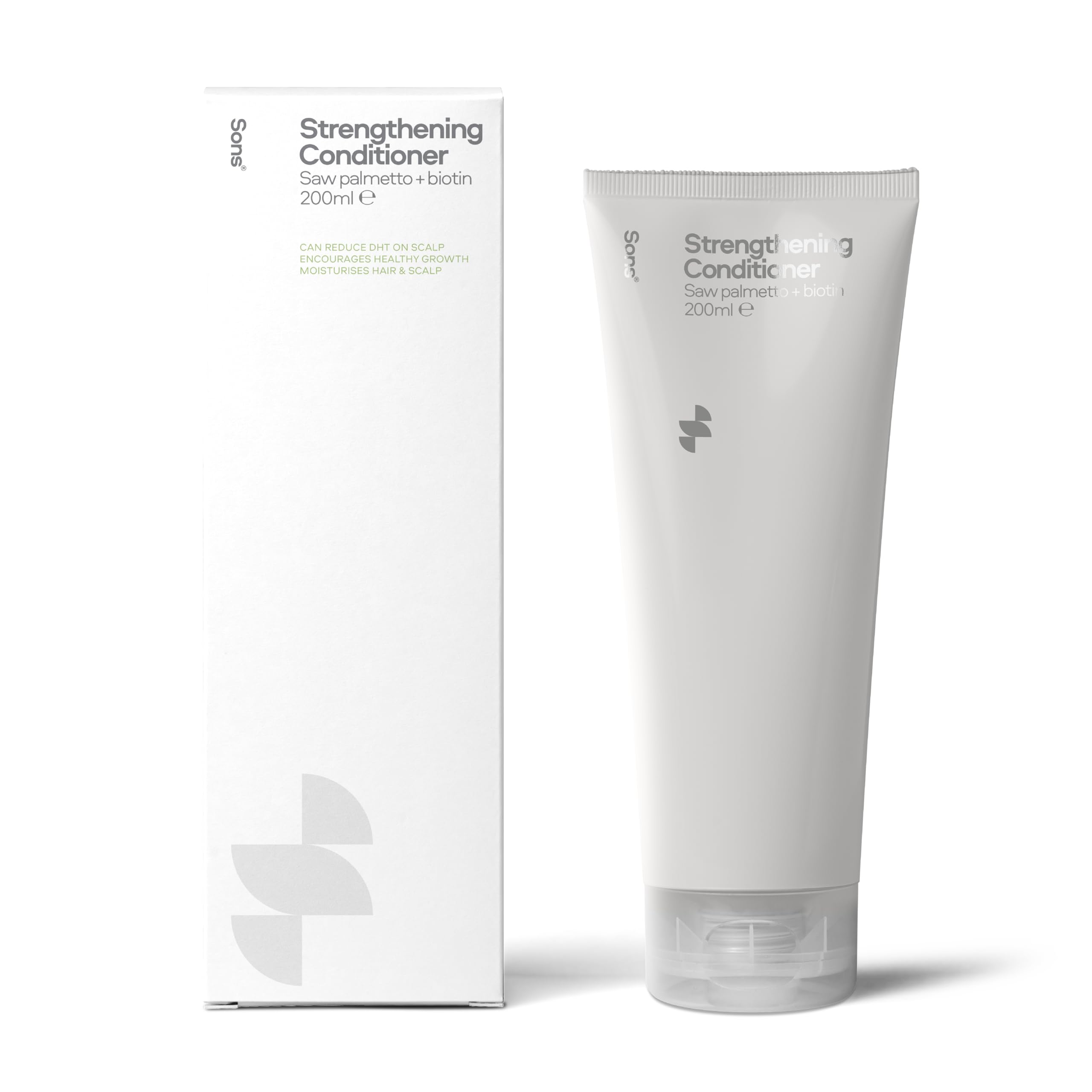 Sons Strengthening Conditioner (1x200ml). DHT Blocking and Anti-Dandruff Formula with Saw Palmetto, Argan Oil, & Biotin. Sulphate & Paraben Free. Itchy Scalp Treatment. 1 Month Supply. Made in Europe.