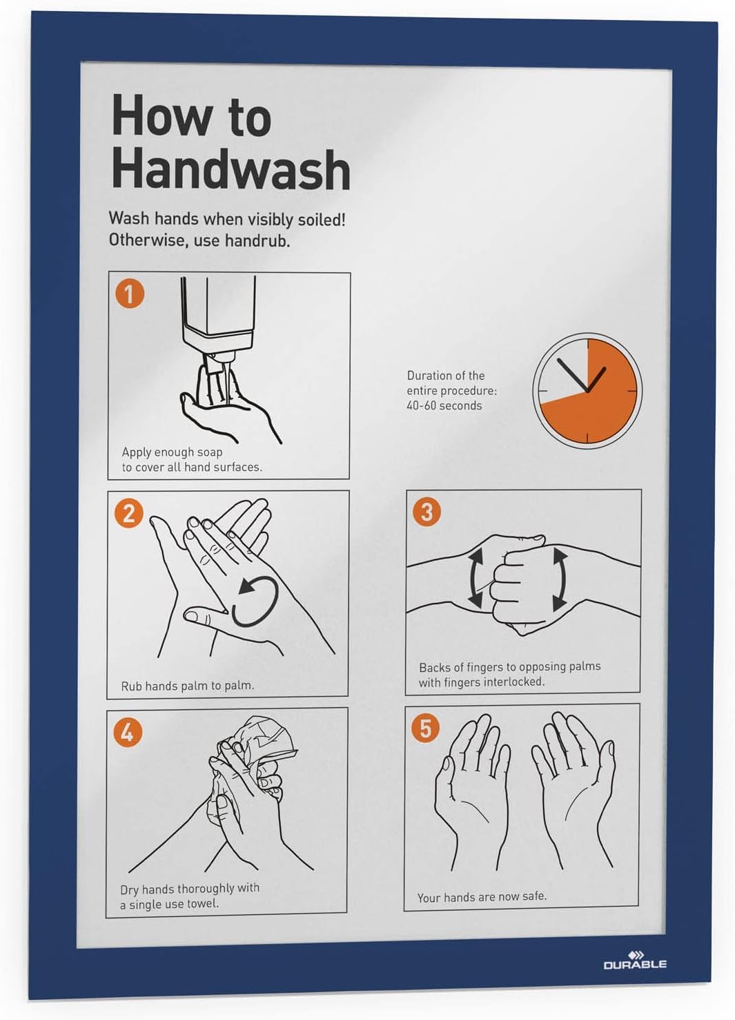 Durable DURAFRAME Self-Adhesive Magnetic Frame | A4 Format In Dark Blue | Pack of 2 Frames | Document Frame for Professional Internal Signage