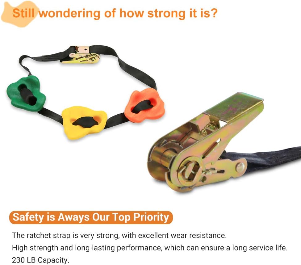 AmazeFan 15 Ninja Tree Rock Climbing Holds for Kids & Adults Climber, Climbing Grip Kits for Ninja Warrior Obstacle Course with 10' 160 Lbs. Load Cap Ratchet Tie Down Straps: Toys & Games