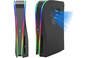 HONCAM PS5 Faceplate with RGB Light bar,Dust Filter for Cooling Vents LED Strip Light Console Cover for PlayStation 5 Disc Edition DIY Decoration Kit Accessories-Black