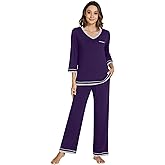 WiWi Women’s Pajamas Set Loungewear Bamboo from Viscose 3/4 Sleeve Tops and Soft Pants Set with Pocket S-XXL