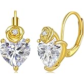CiNily Heart CZ Leverback Dangle Earrings 18K White Gold Plated Cubic Zirconia Drop Earrings Simulated Diamond Dangle Earrings Fashion Dainty Jewelry Gifts for Women Hypoallergenic