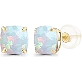 Solid 14K Gold 6mm Cushion Cut Genuine Birthstone Stud Earrings For Women | Hypoallergenic Studs | Natural or Created Gemstone Stud Earrings For Women