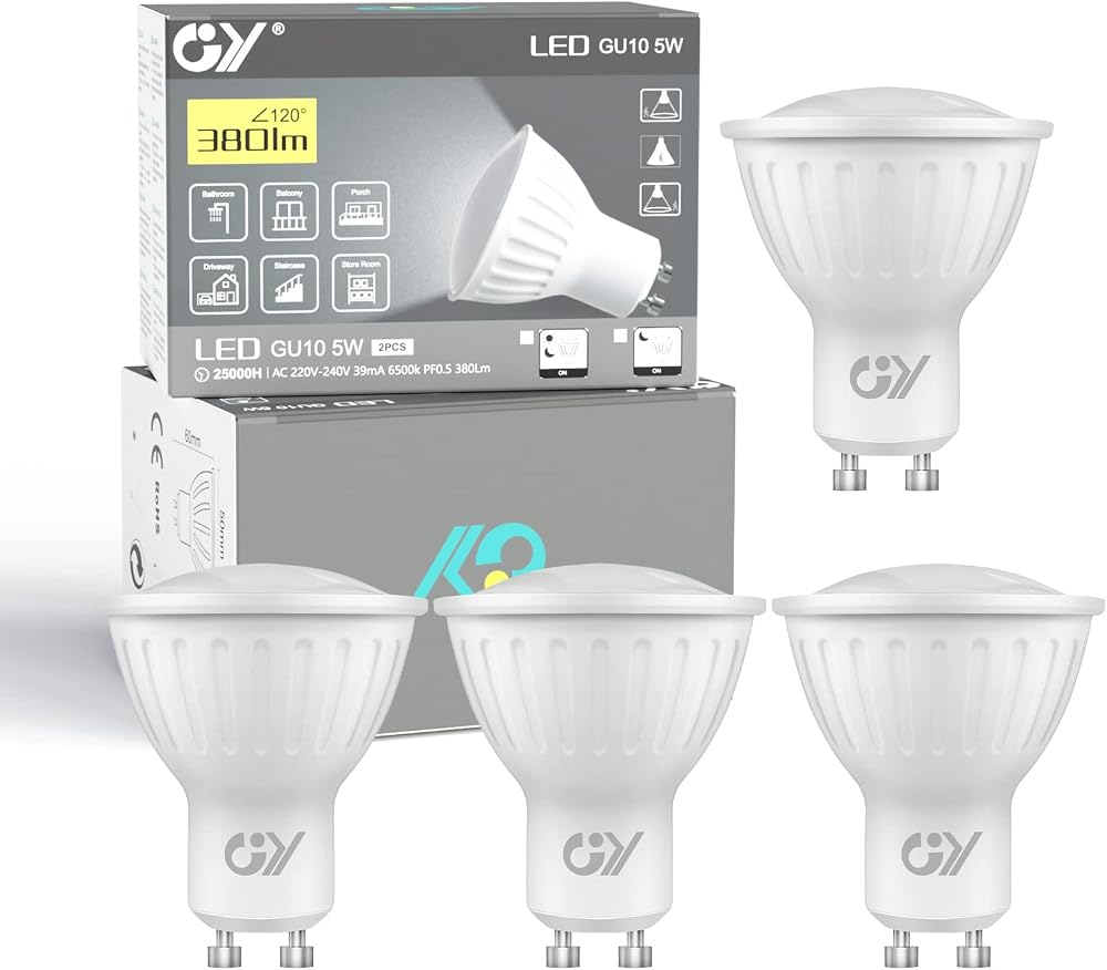 GY GU10 LED Light Sensor Bulbs 5W 6500K 380lm 120° Non-Dimmable 4 Pack