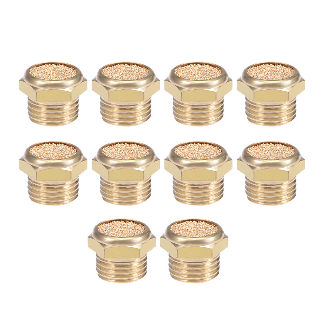 sourcingmap 1/4 PT Sintered Bronze Exhaust Muffler with Brass Body Flat 10pcs