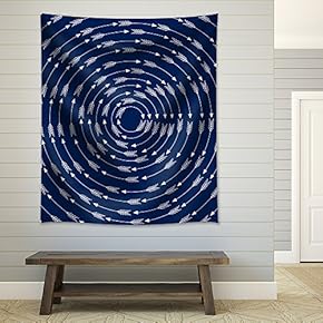 Whirlwind of Cream Colored Arrows on a Blue Background - Fabric Tapestry, Home Decor - 51x60 inches
