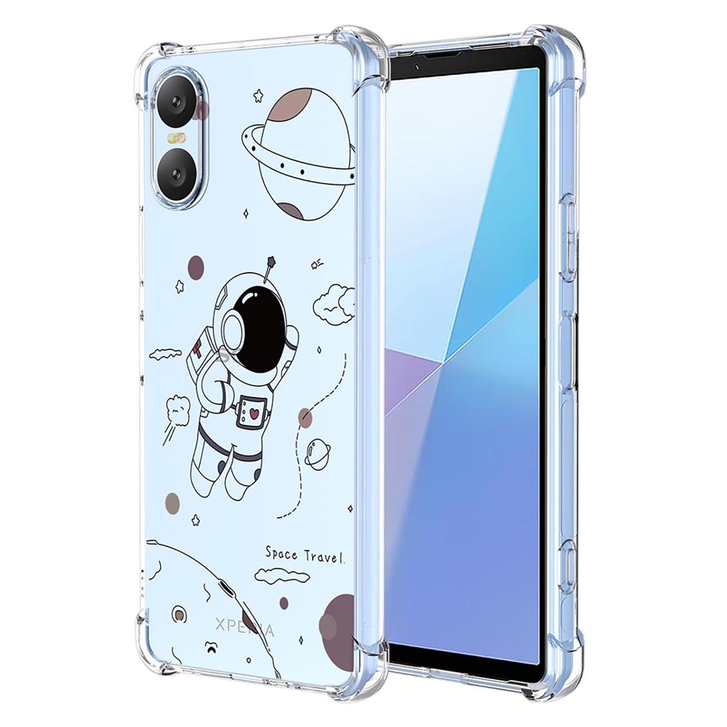 ILING Case for Sony Xperia 10 VI, Ultra Thin Elegant Flower and Cute Cartoon Pattern Design Transparent Shockproof Soft Silicone TPU Bumper Women Girls Cover (Space Travel)