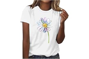 SOKHUG Short Sleeve Tee Shirts for Women Daisy Flower Print Shirt Crewneck Graphic T Shirts Trendy Summer Tunic