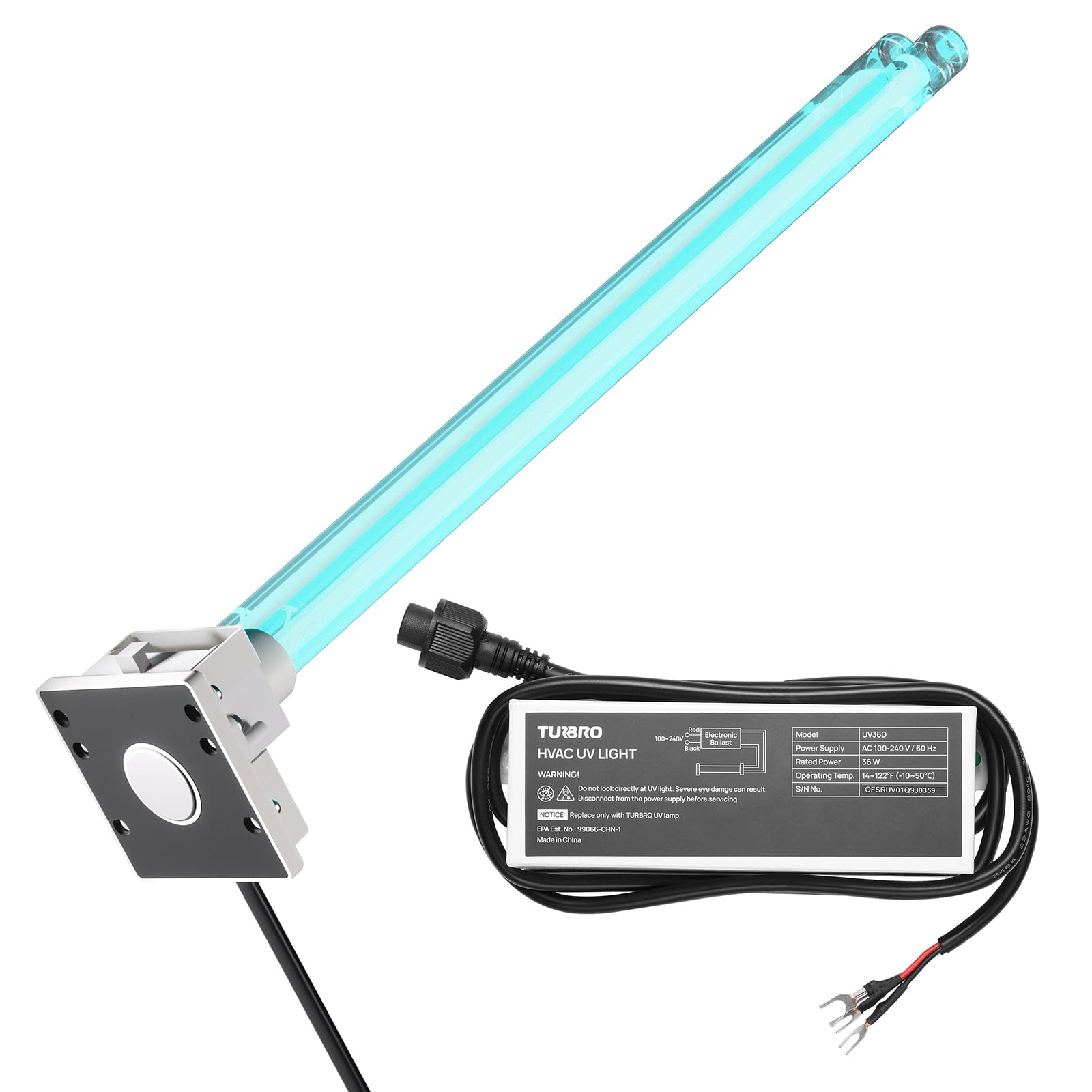 TURBRO AC 100-240V 36W HVAC UV Light Kit for Ducted Coil Systems, Comes with a 4-Pin 2G11 Base Lamp, Magnetic Holder, and a Ballast, for Cleaning Air and AC Systems, 15.2 in Long Lamp, UV36D
