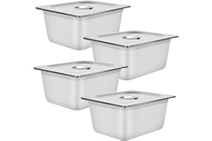 DatingDay 4 Packs Stainless Steel Hotel Pan, 1/2 Size x 6" Deep, 22 Gauge/0.7mm Thick Steam Table Pan with Lid