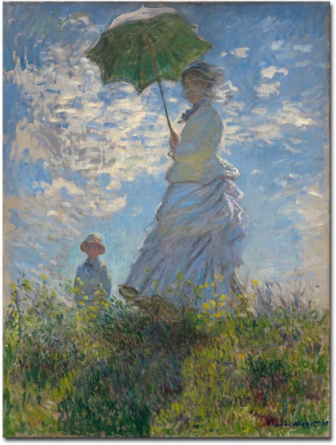 Wieco Art Woman with a Parasol Madame Monet and Her Son Canvas Prints Wall Art of Claude Monet Famous Classic Oil Paintings Reproduction People Landscape Pictures Artwork for Home Office Decorations