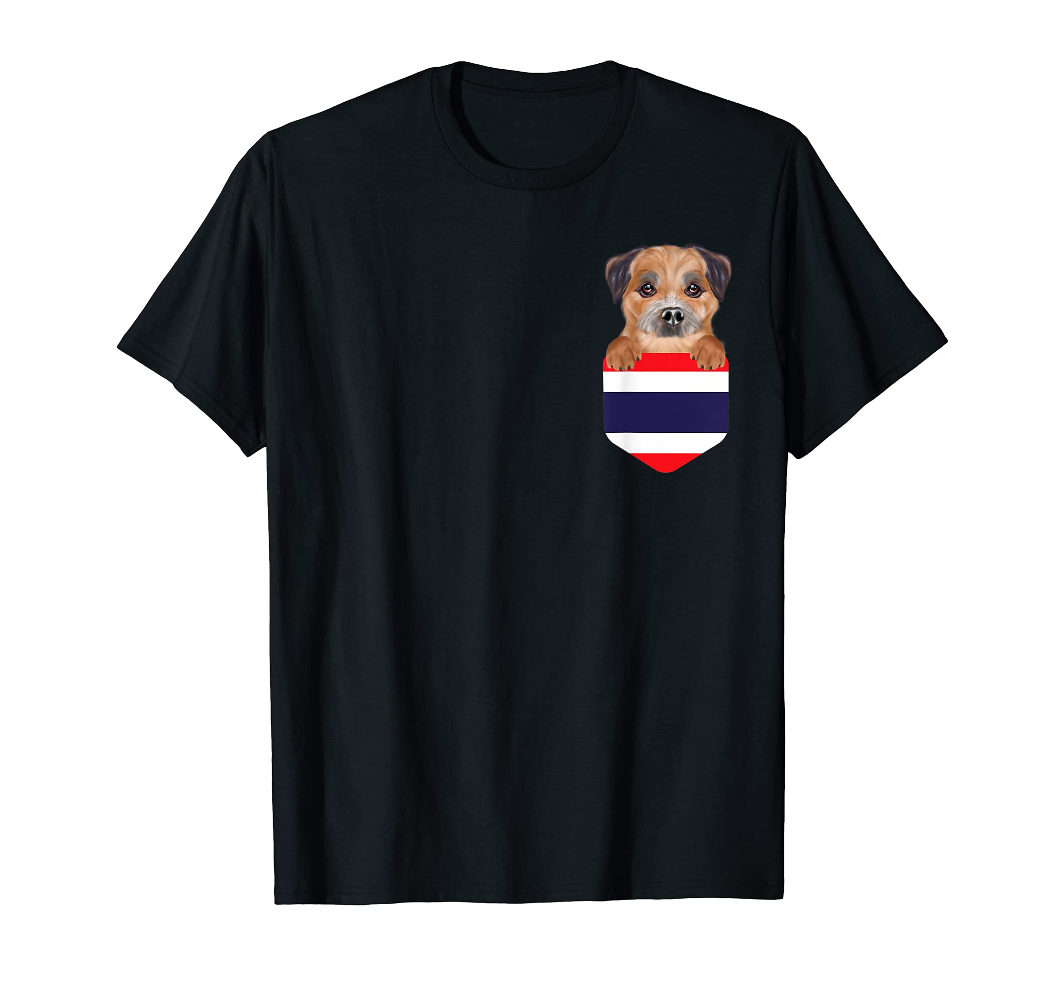 Thailand Flag Border Terrier Dog In Pocket T-Shirt