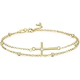 GAVU Double Chains 925 Sterling Silver Cross Bracelet for Women, Dainty Silver Cross Charm Confirmation Bracelet