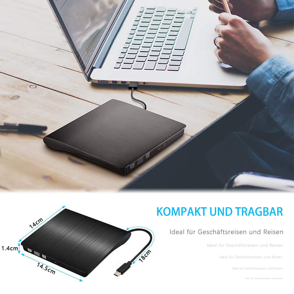 Externes CD- & DVD-Laufwerk Portable USB 3.0 DVD/CD Laufwerk für alle Laptops und Desktops Kompatibel für MacbookAir Windows XP/2003/Vista/7/8/10, Mac OS - Schwarz