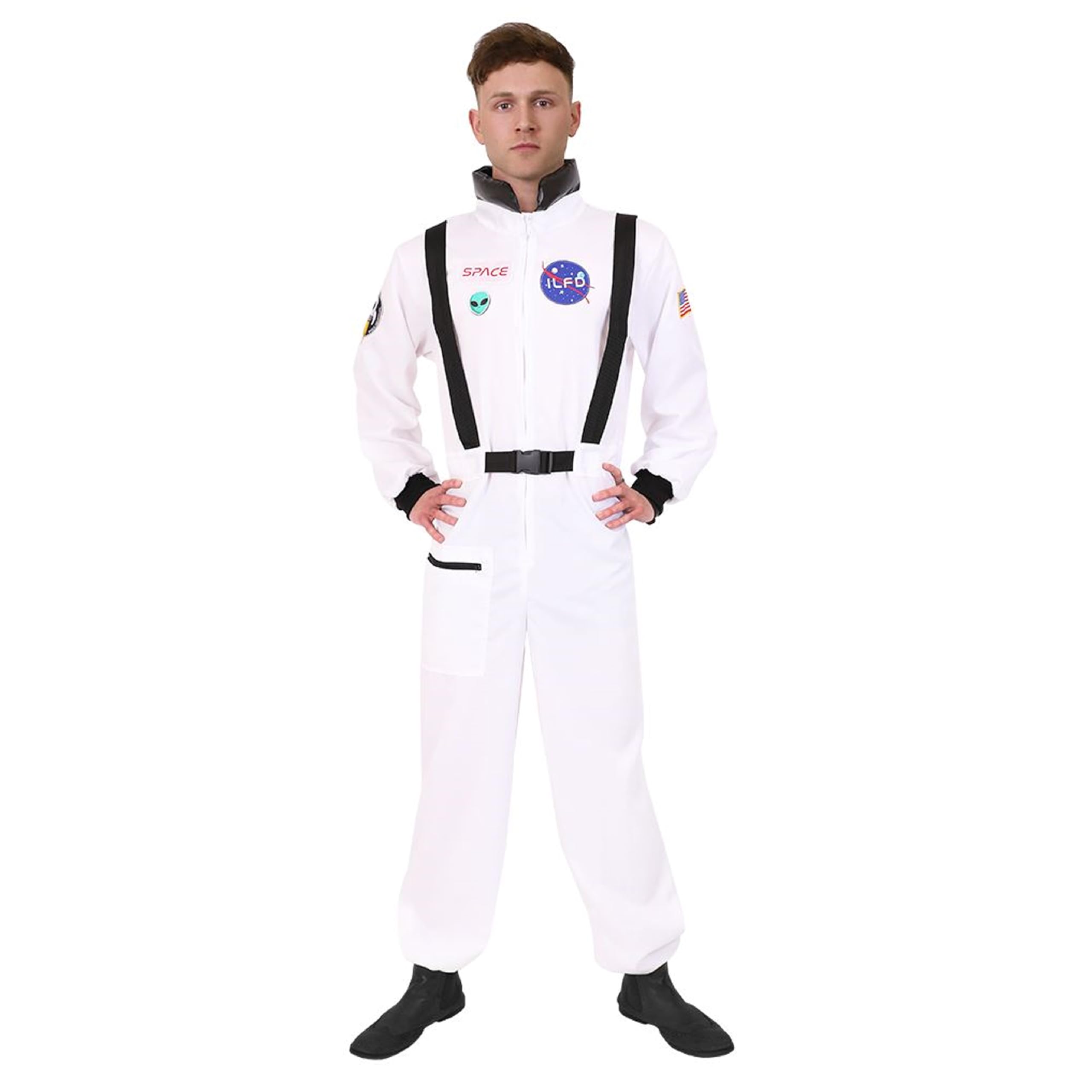 Mens Astronaut Costume - X-Large - White Spacesuit With Astronaut Decals - Adults Space Man Historical Fancy Dress