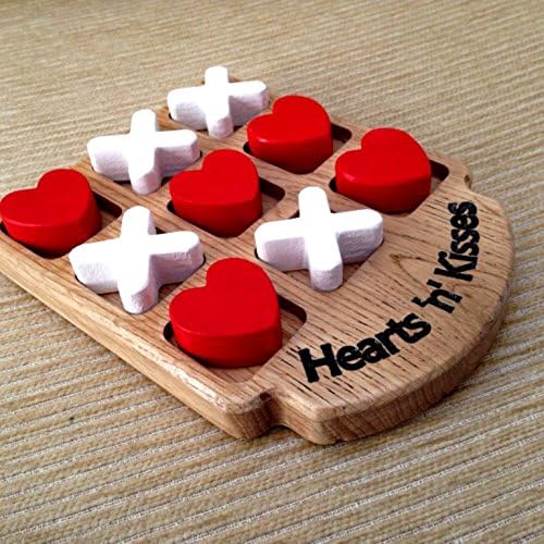 The StoreKing Handmade Wooden Tic Tac Toe Game for for Kids for All Occasions | Heart and Cross