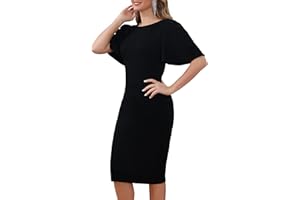 Aphratti Women's Elegant Fitted Fall Work Sheath Dress Office Classic Short Sleeve Formal Cocktail Party Midi Dresses
