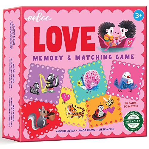 eeBoo Love Little Square Memory & Matching Game, Developmental and Educational Fun, 3 Years and up