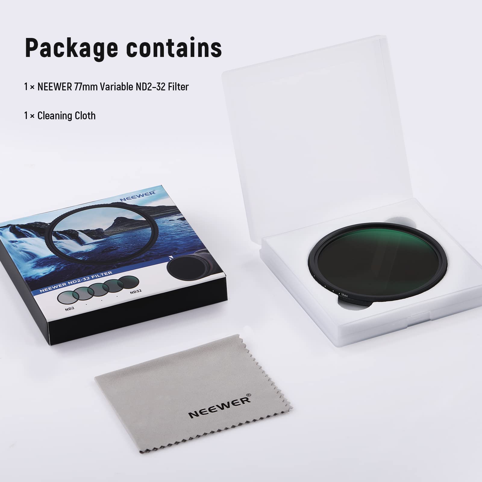 NEEWER 77mm Variable ND Filter ND2-ND32(1-5 Stops) Adjustable Neutral Density Filter/No X Cross/Ultra Slim Aluminum Alloy Frame/Optical Glass/Multi Layer Nano Coated/Water Repellent/Scratch Resistant
